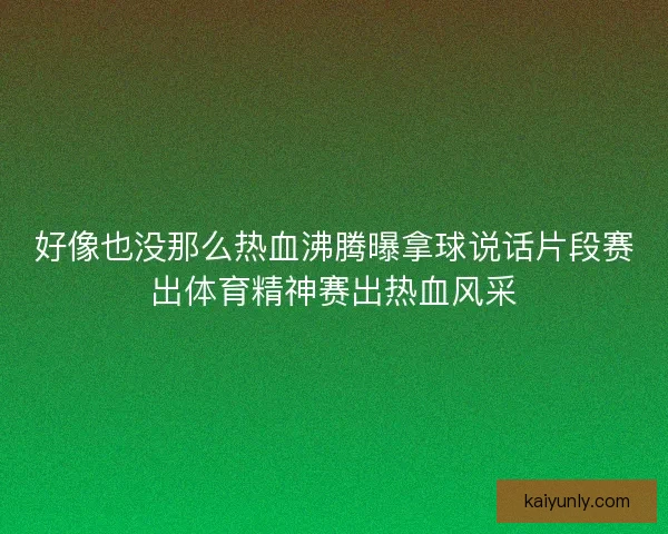 好像也没那么热血沸腾曝拿球说话片段赛出体育精神赛出热血风采